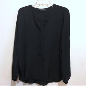 Zara Woman V-Neck Long Sleeve Blouse Gold Buttons